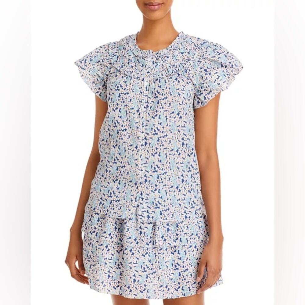 Sundays Alwyn Flutter Sleeve Floral Short Sleeve Shirt Size‎ XS 100% Cotton